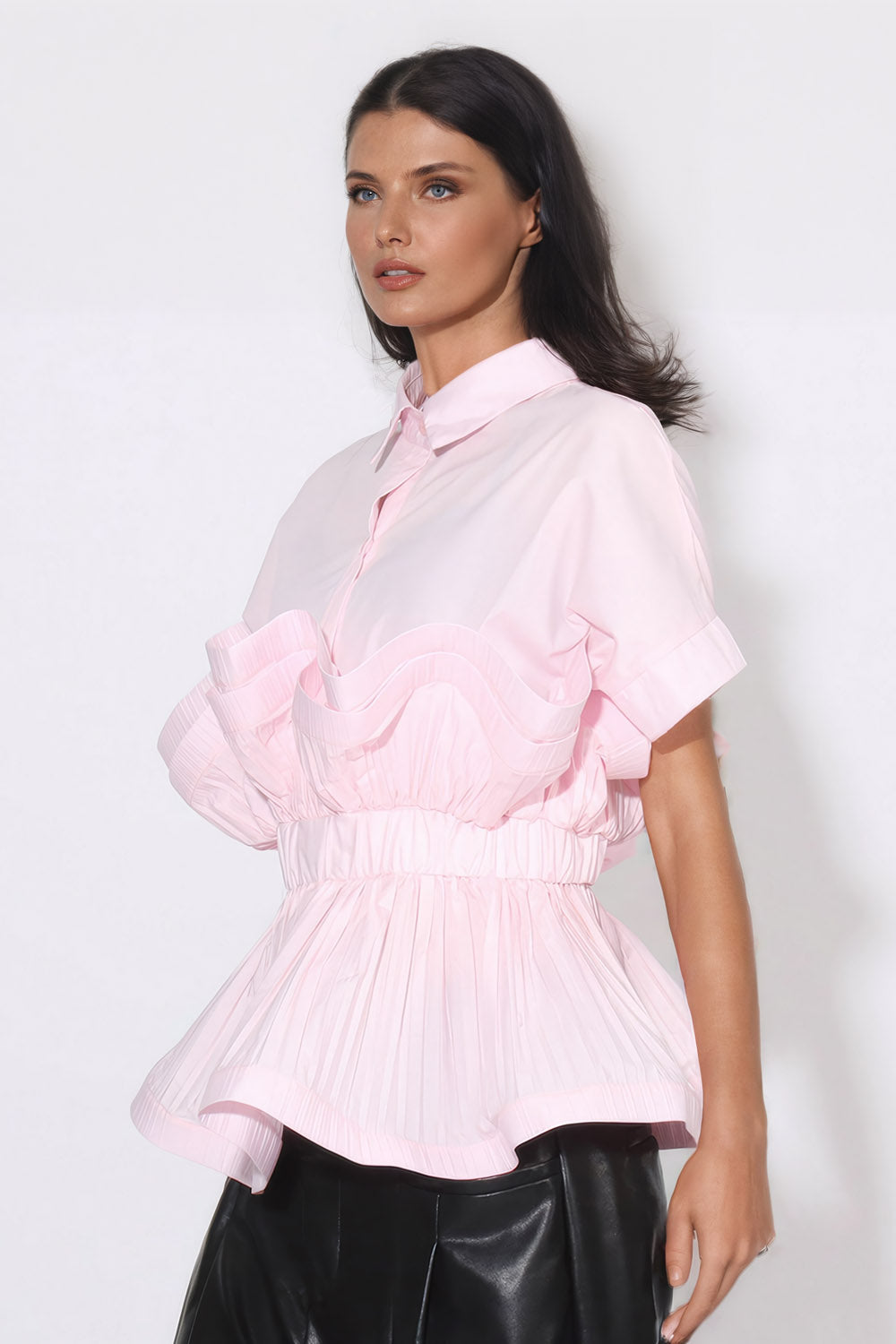 Sophisticated Ruffle Accent Shirt - Pink