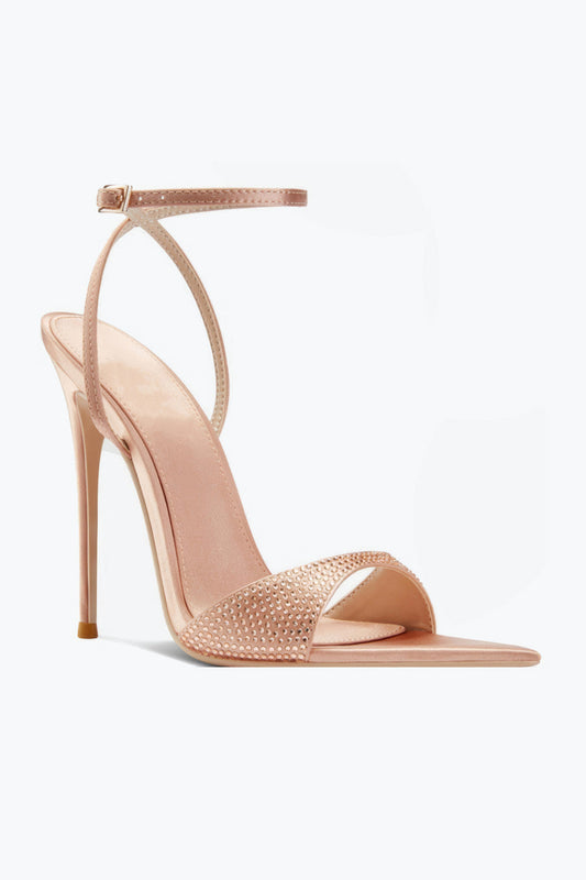 Slingback Heels with Ankle Strap and Studded Front - Gold