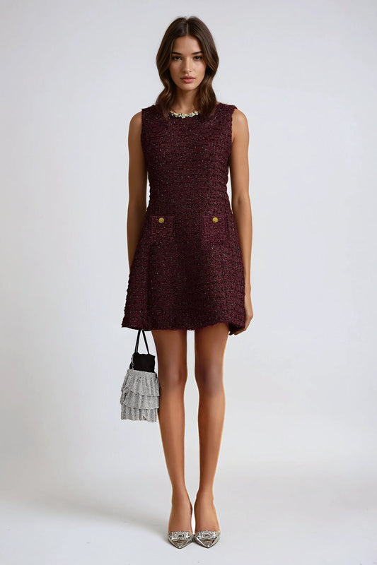 Sleeveless Mini Dress with Embellished Neckline - Purple