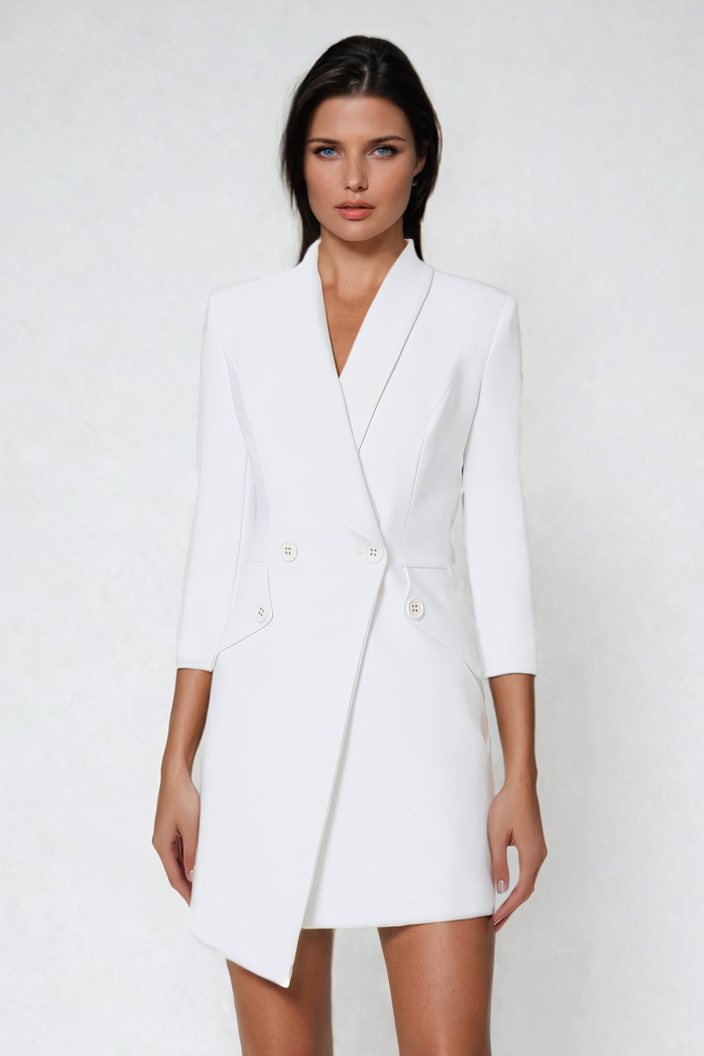 Blazer Style Asymmetrical Mini Dress - White