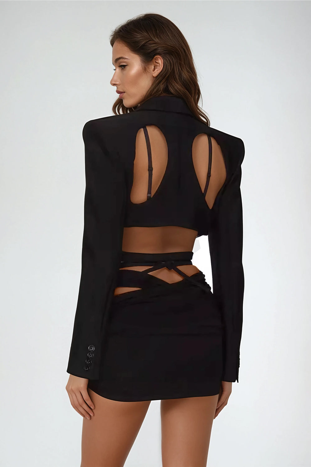 Structured Blazer with Cutout Design - Black