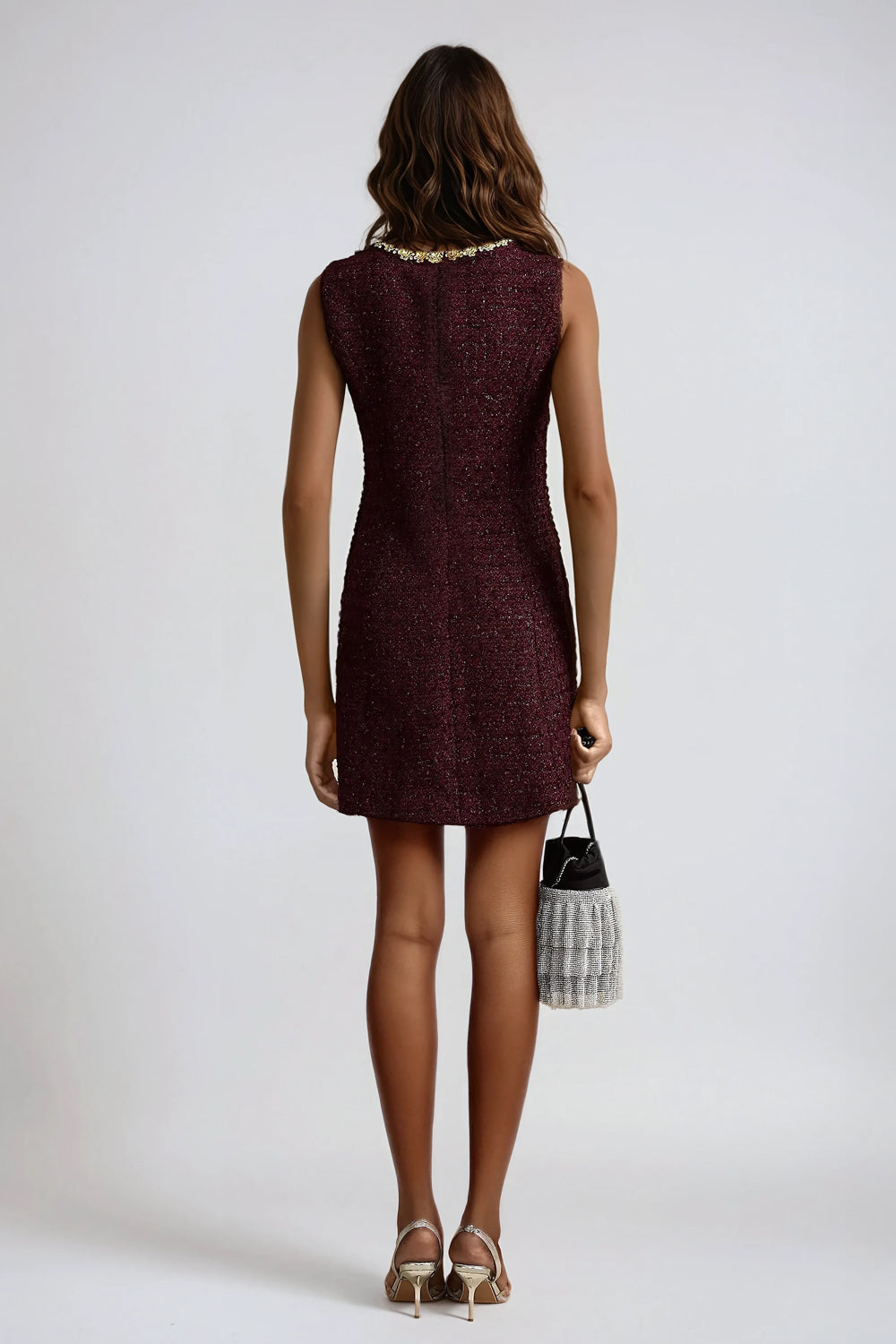 Sleeveless Mini Dress with Embellished Neckline - Purple