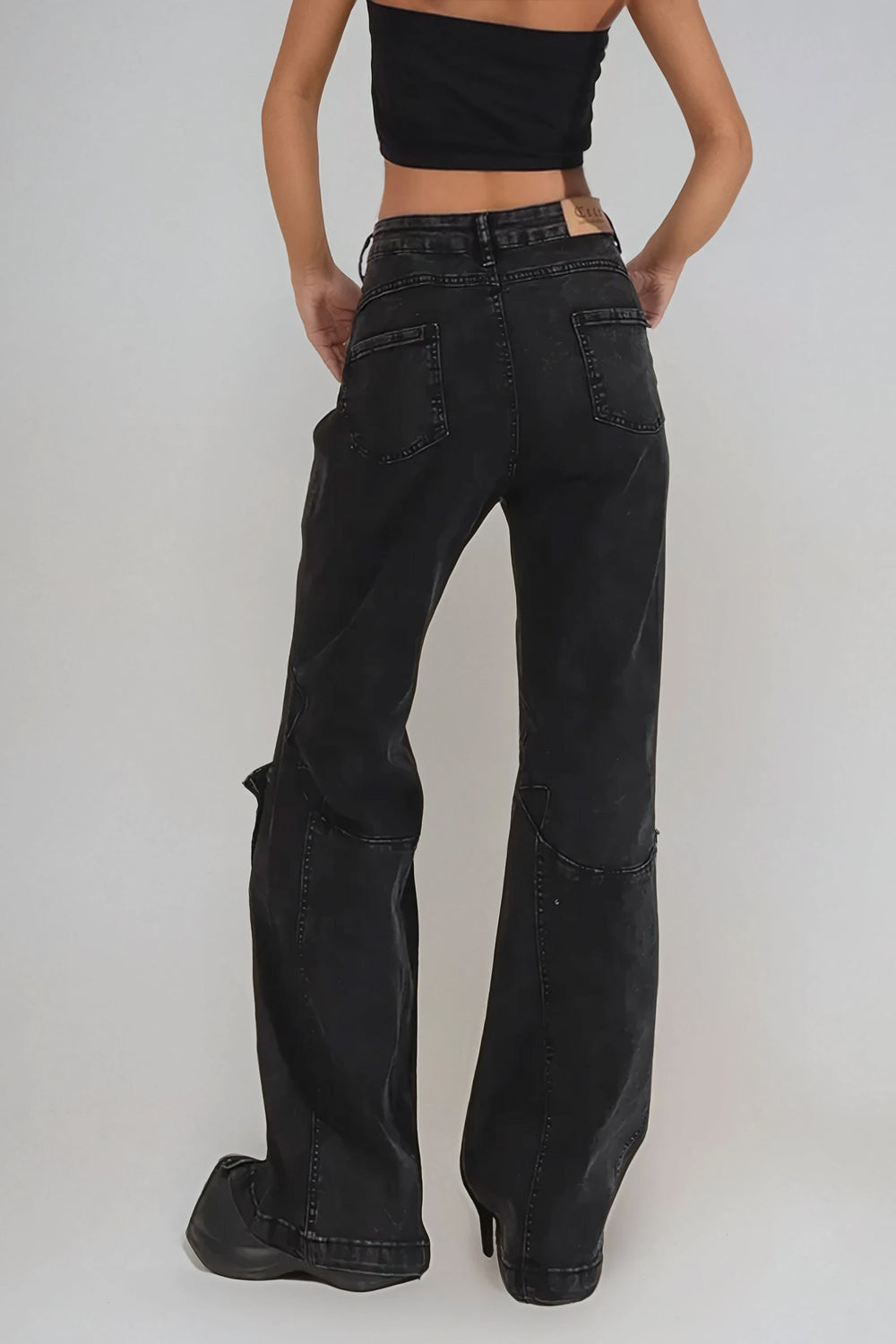 Straight-Leg Jeans with Decorative Buttons - Black