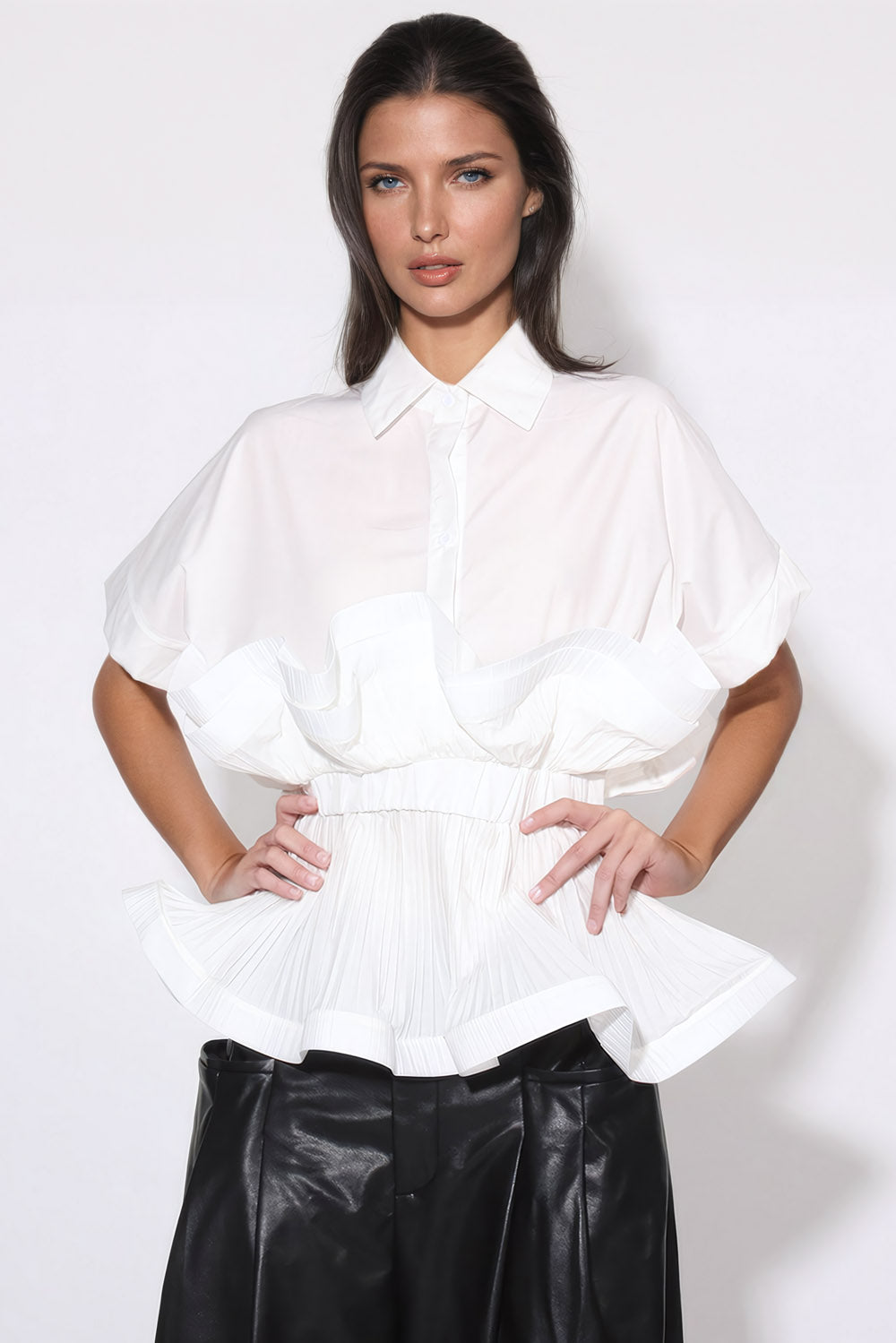 Sophisticated Ruffle Accent Shirt - White