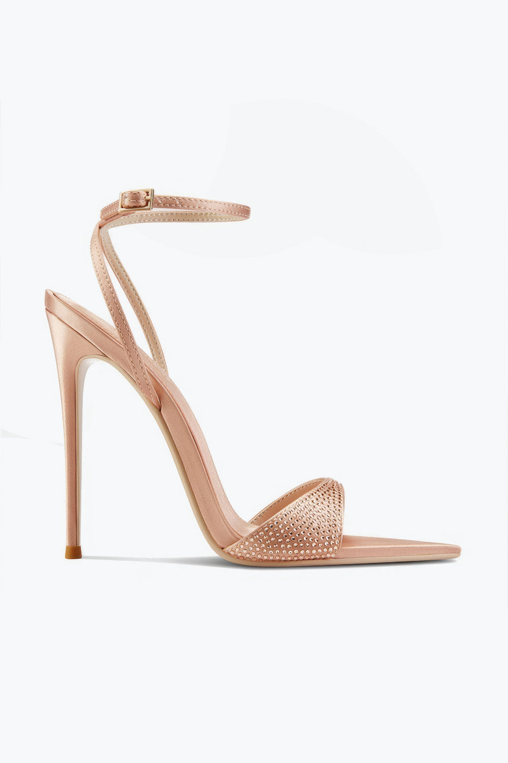 Slingback Heels with Ankle Strap and Studded Front - Gold