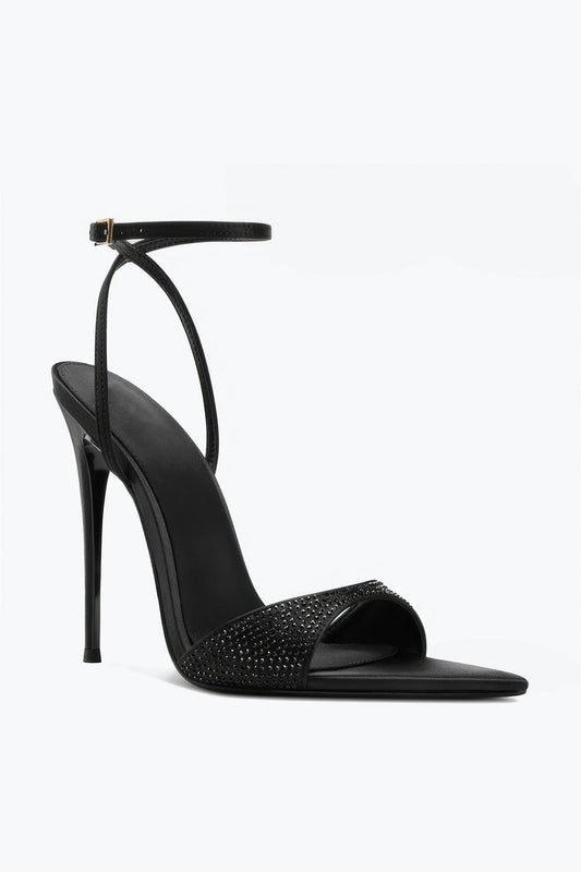 Slingback Heels with Ankle Strap and Studded Front - Black