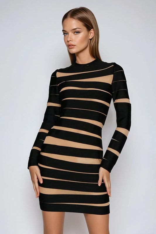 Long Sleeve Cut-Out Mini Dress - Black