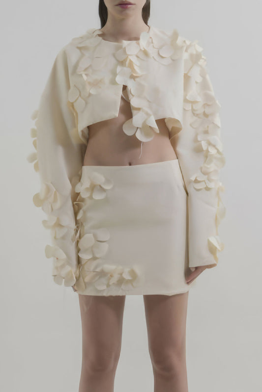Two-Piece Set with 3D Floral Detail Top and Skirt
