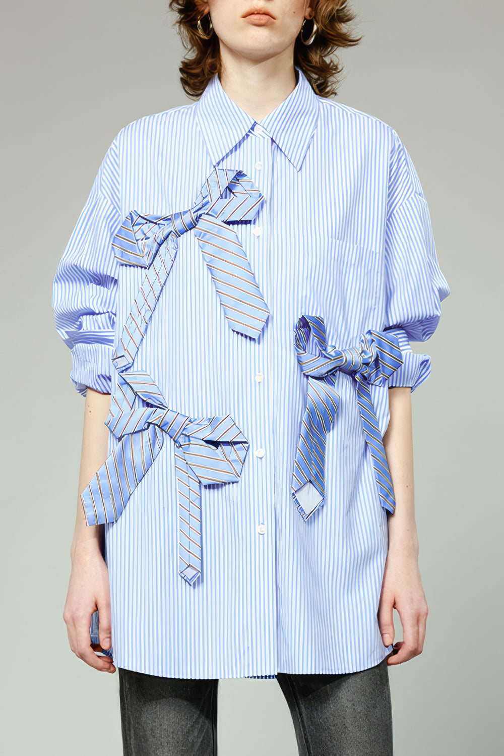 Striped Long Sleeve Shirt with Bow Tie Accents