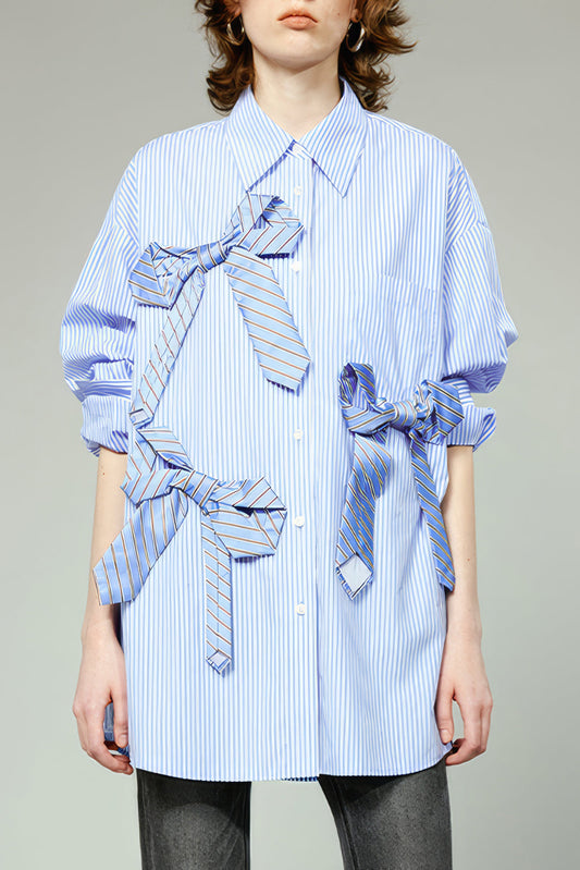 Striped Long Sleeve Shirt with Bow Tie Accents