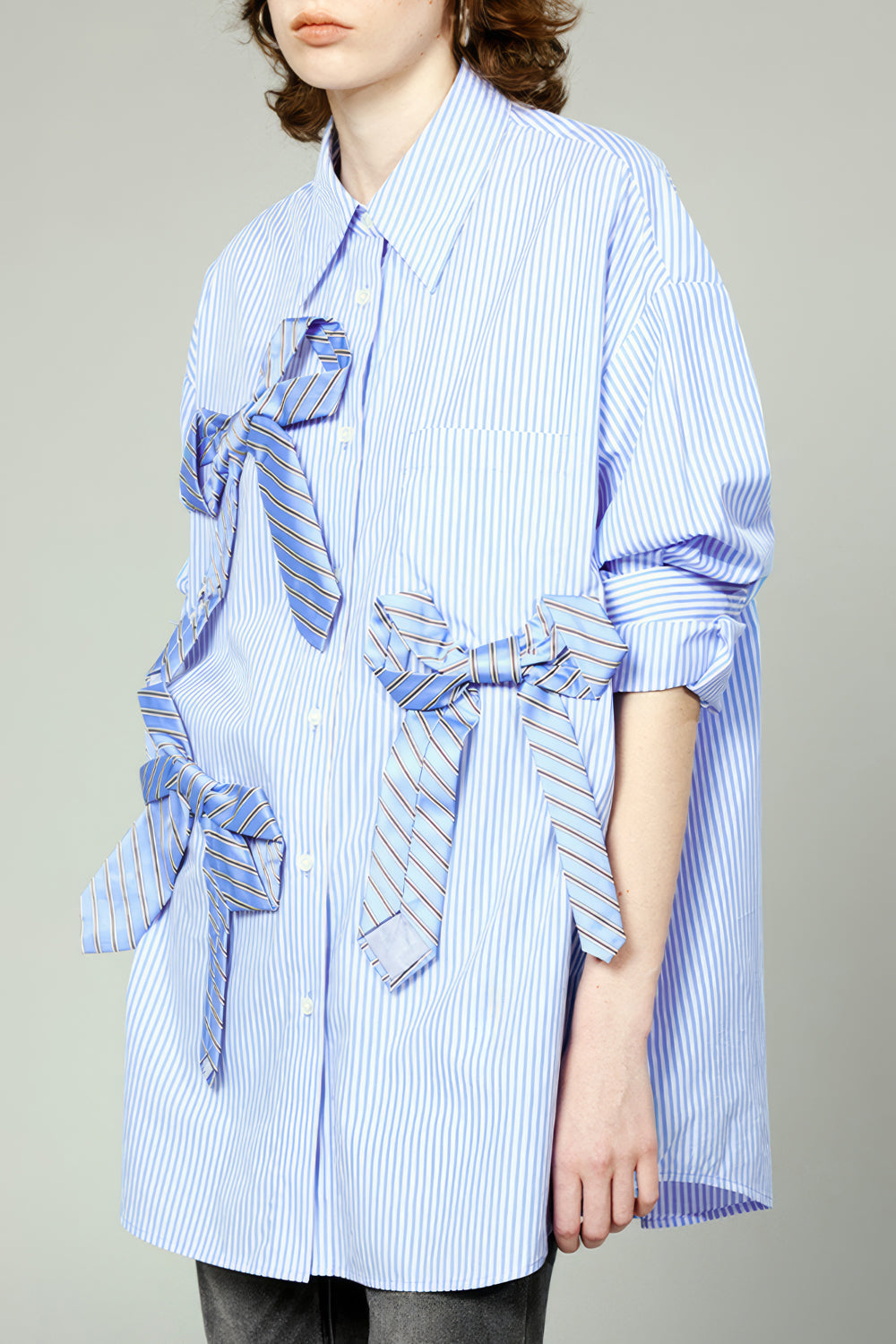 Striped Long Sleeve Shirt with Bow Tie Accents