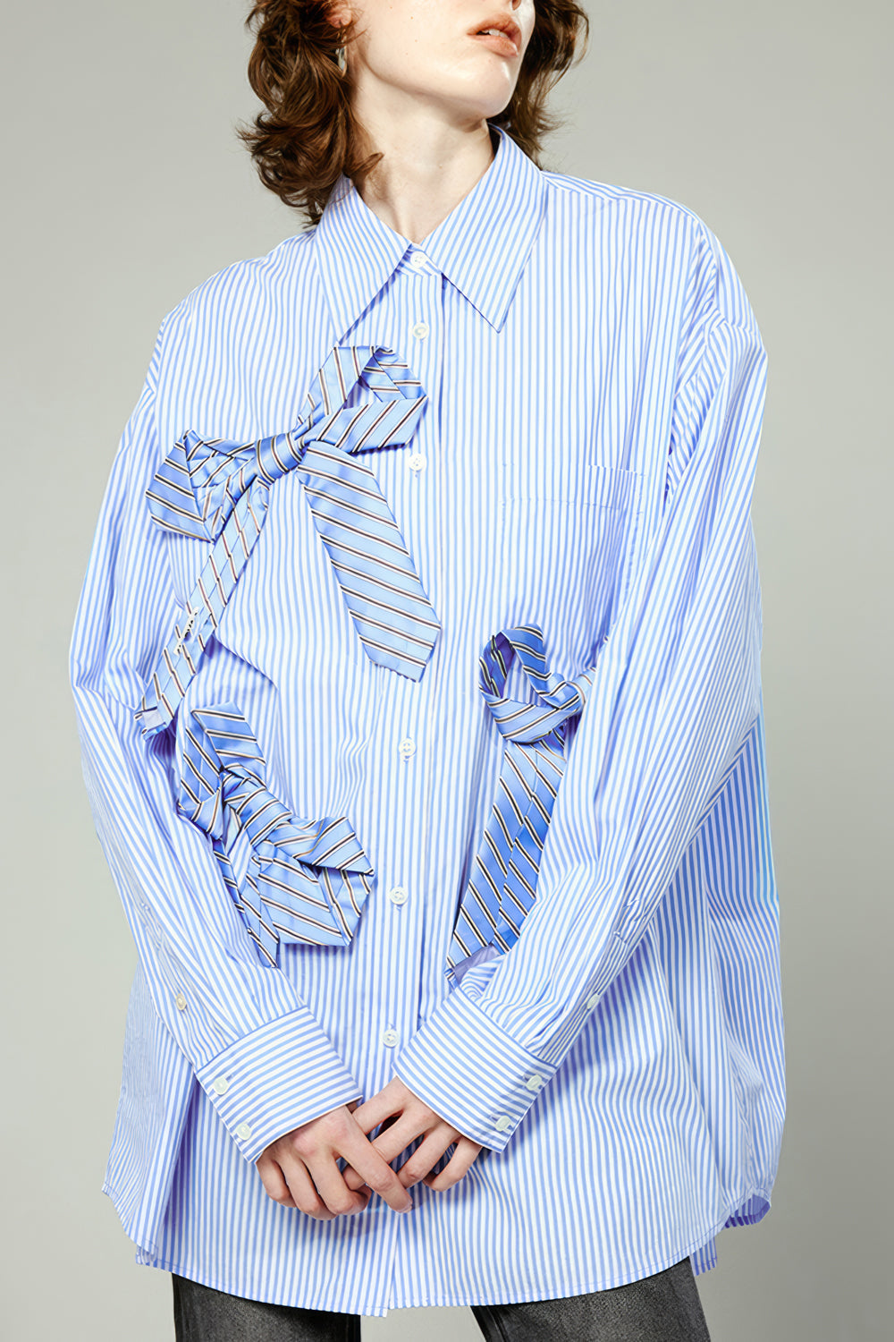 Striped Long Sleeve Shirt with Bow Tie Accents