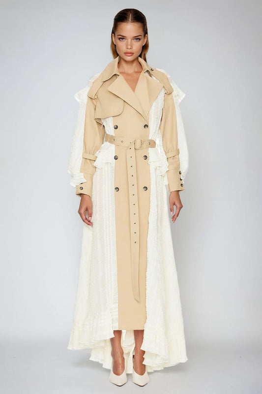 Belted Longline Blazer with Ruffle Details - Apricot