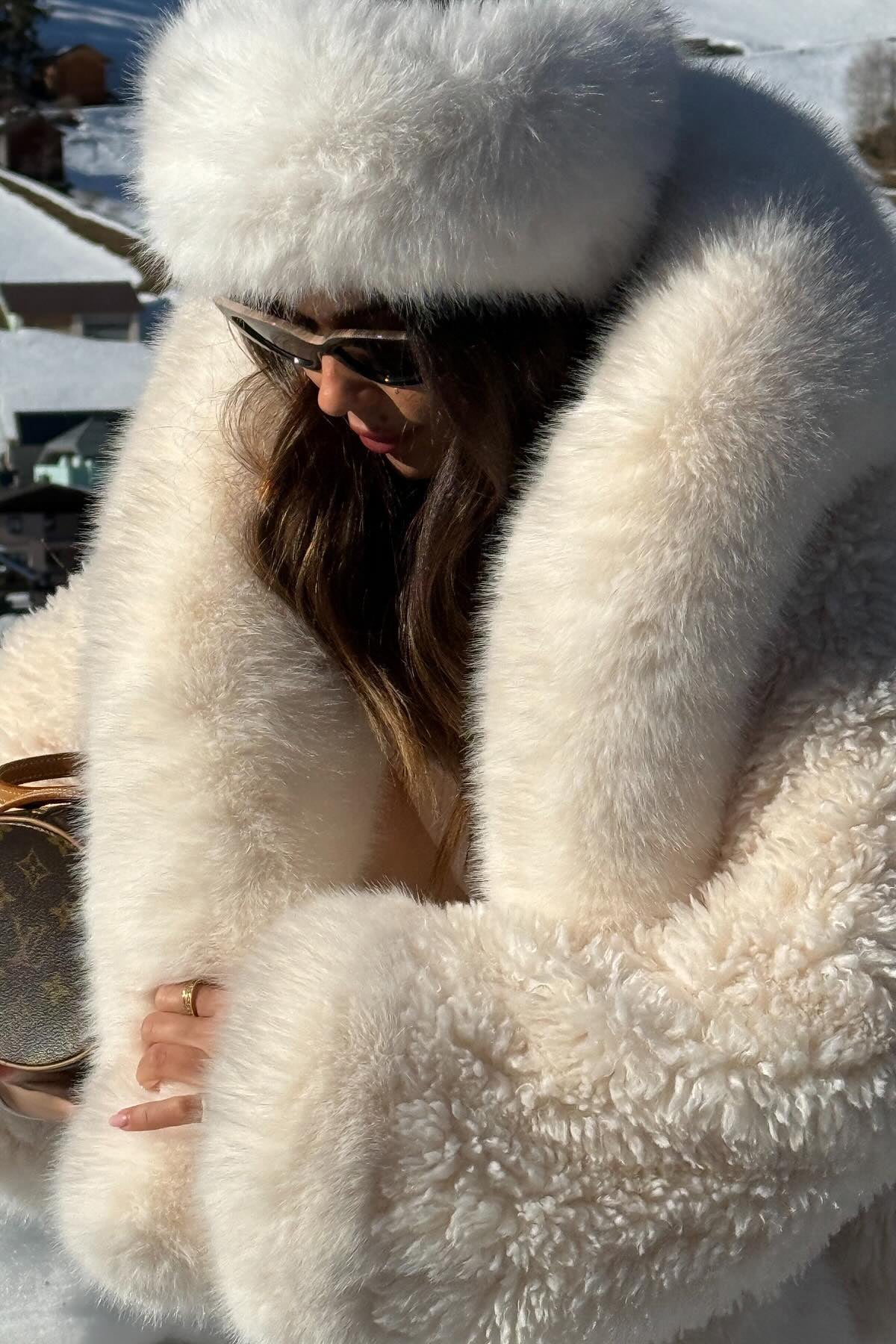 Hooded Faux Fur Trim Coat - White