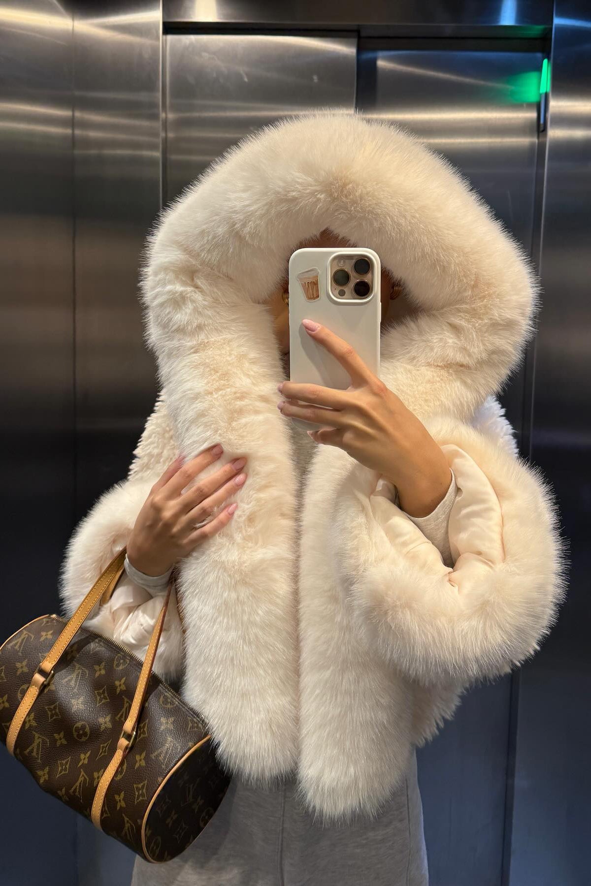 Hooded Faux Fur Trim Coat - White