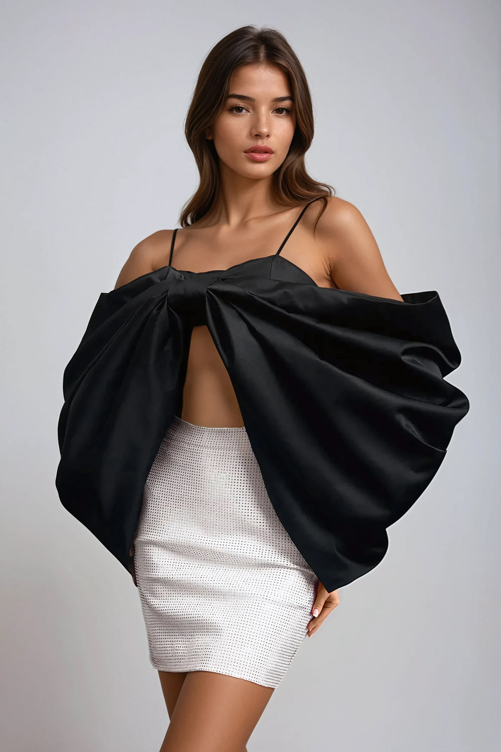 Oversized Bow Detail Off-Shoulder Top - Black