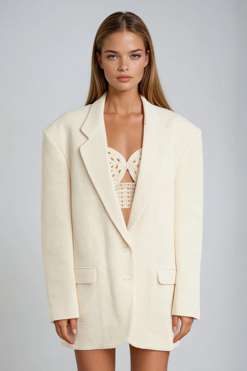 Knitted Oversized Blazer - White