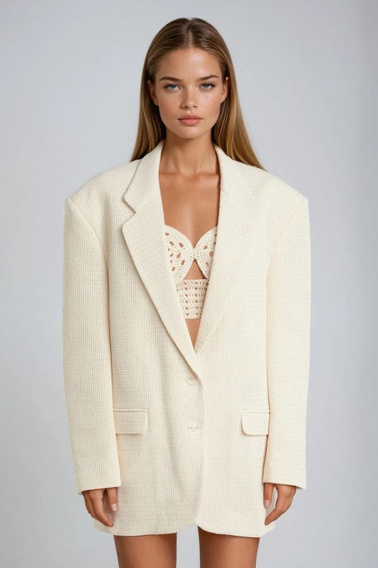 Knitted Oversized Blazer - White