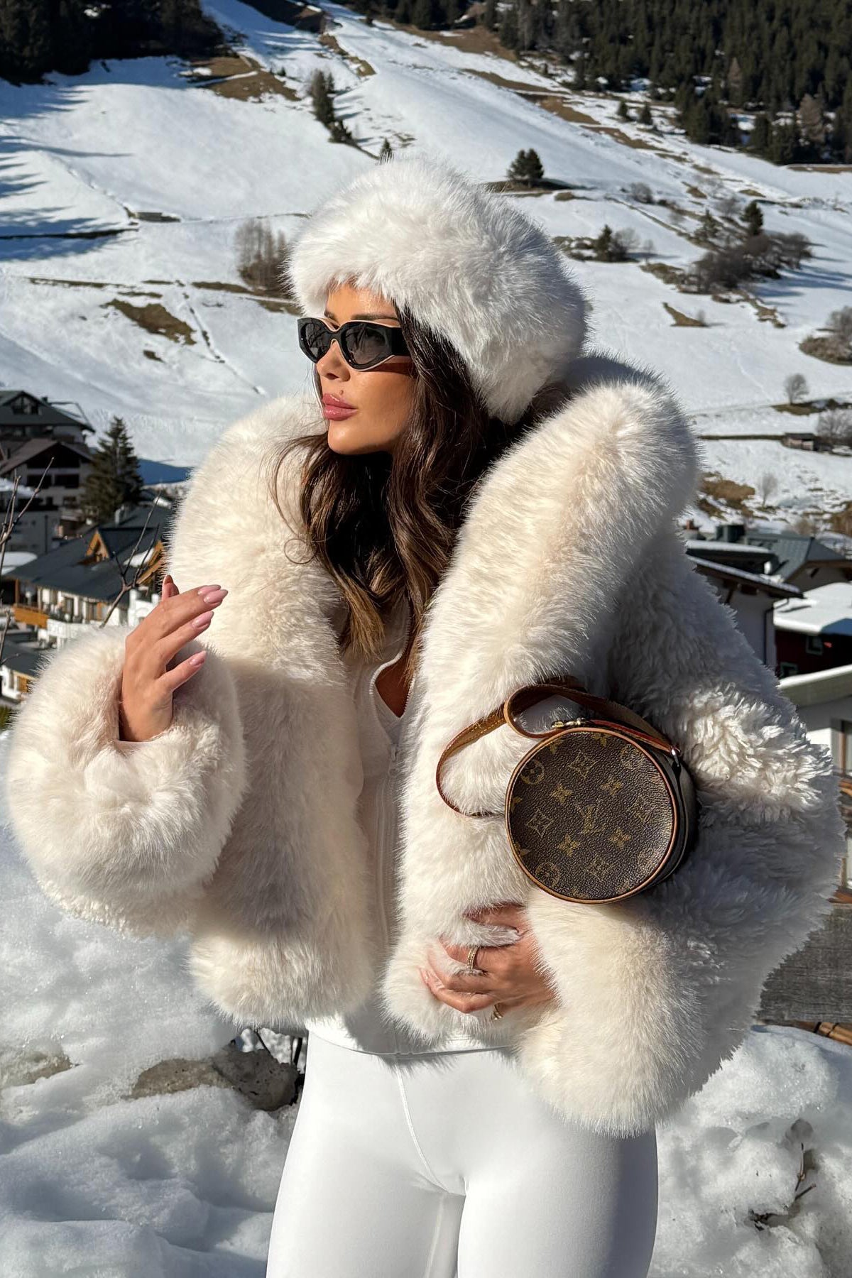 Hooded Faux Fur Trim Coat - White