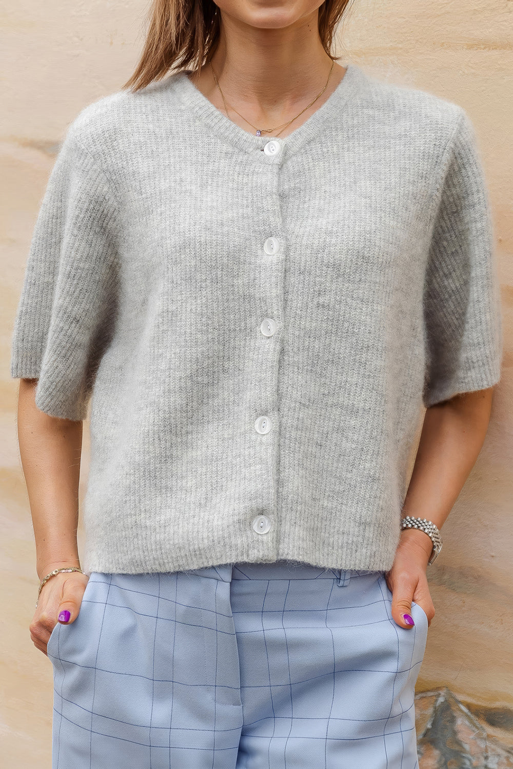 Short Sleeve Button-Up Sweater
