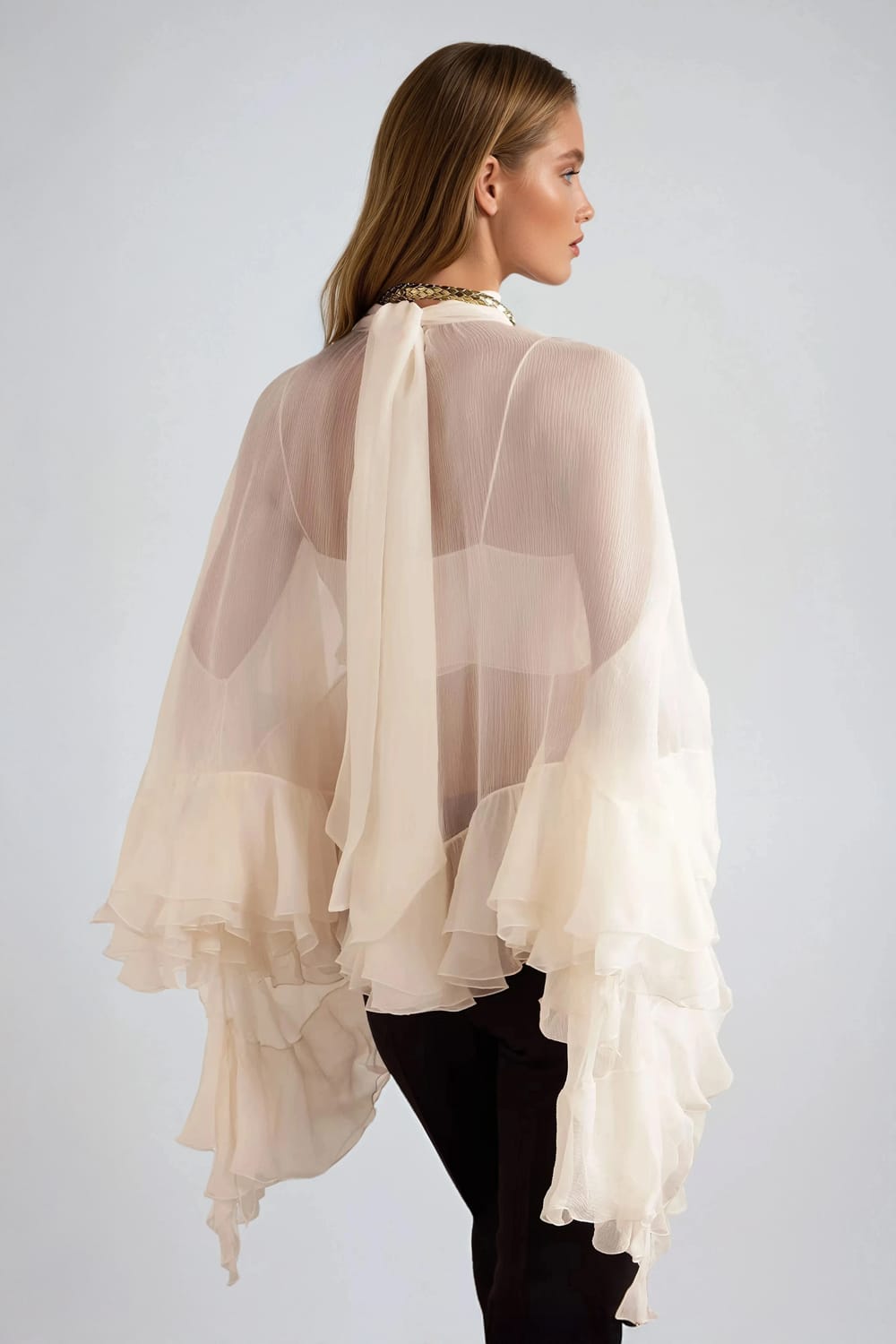 Ruffle Layered High Neck Top - Beige