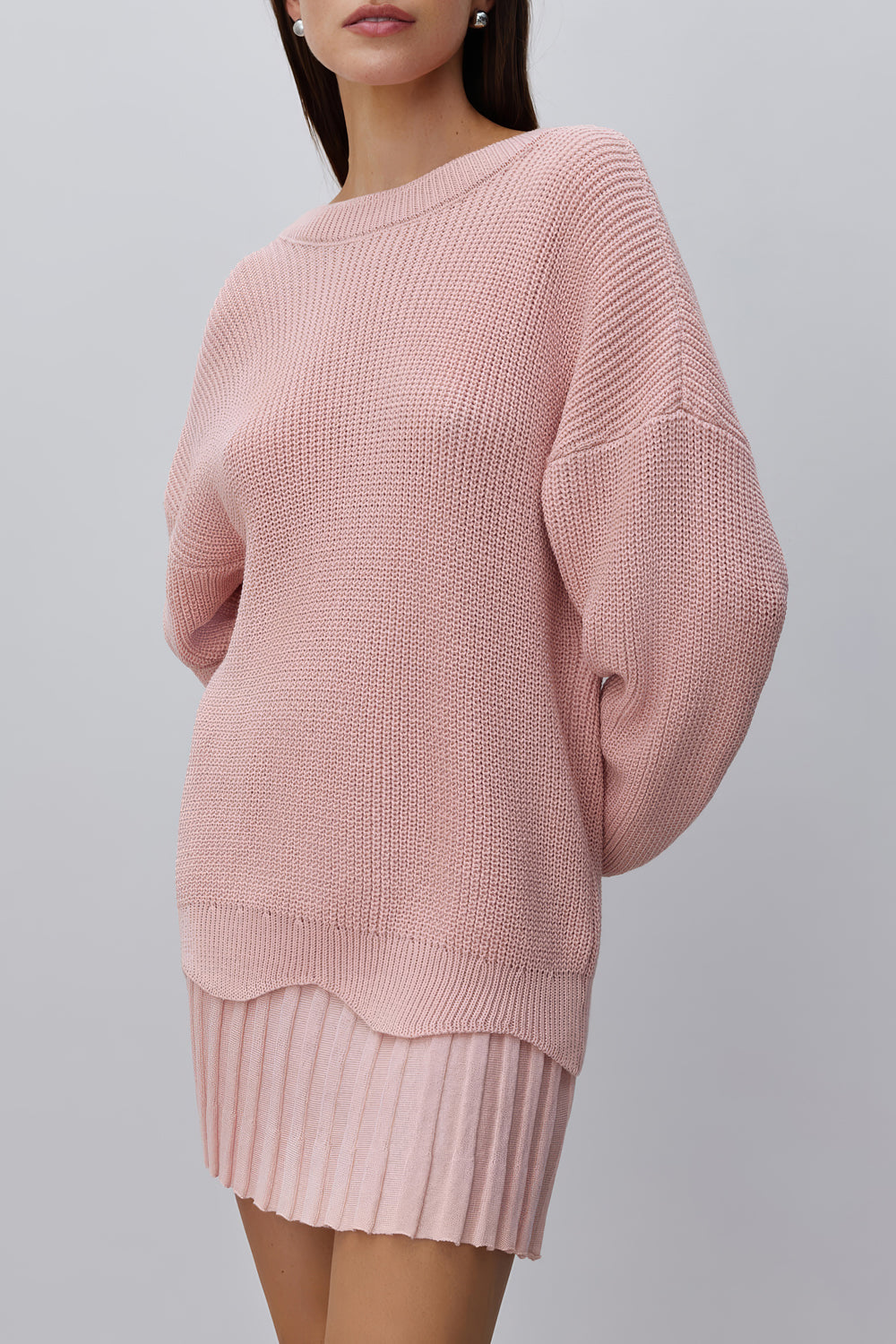 Two-Piece Set with Oversized Sweater and Pleated Mini Skirt