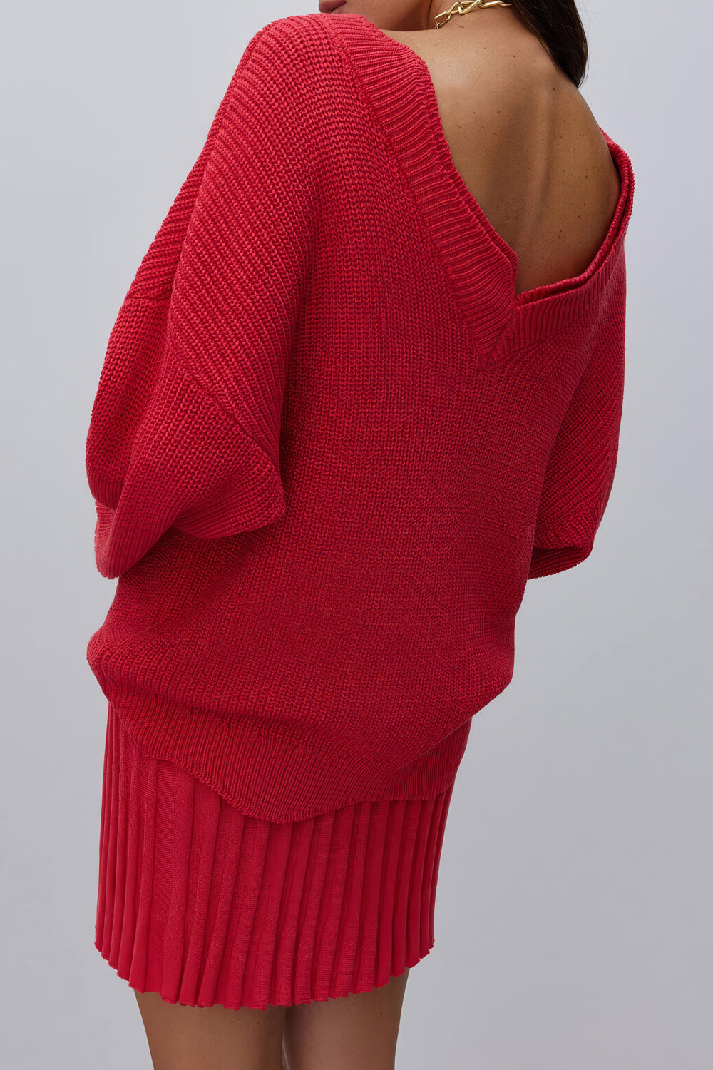 Two-Piece Set with Oversized Sweater and Pleated Mini Skirt