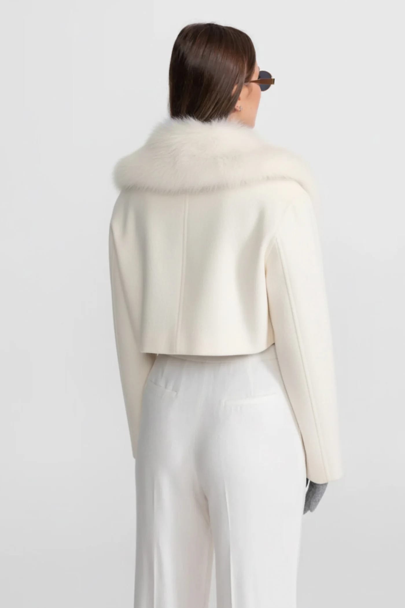 Cropped Jacket with Fur Trim - White