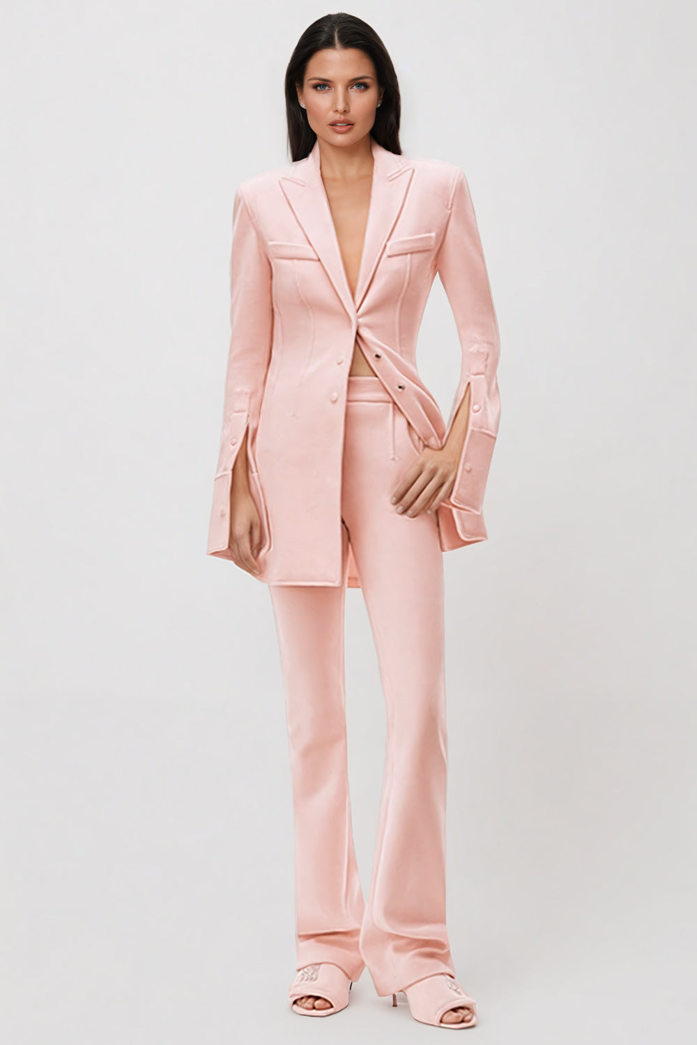 Two-Piece Set with Tailored Blazer and Flared Trousers