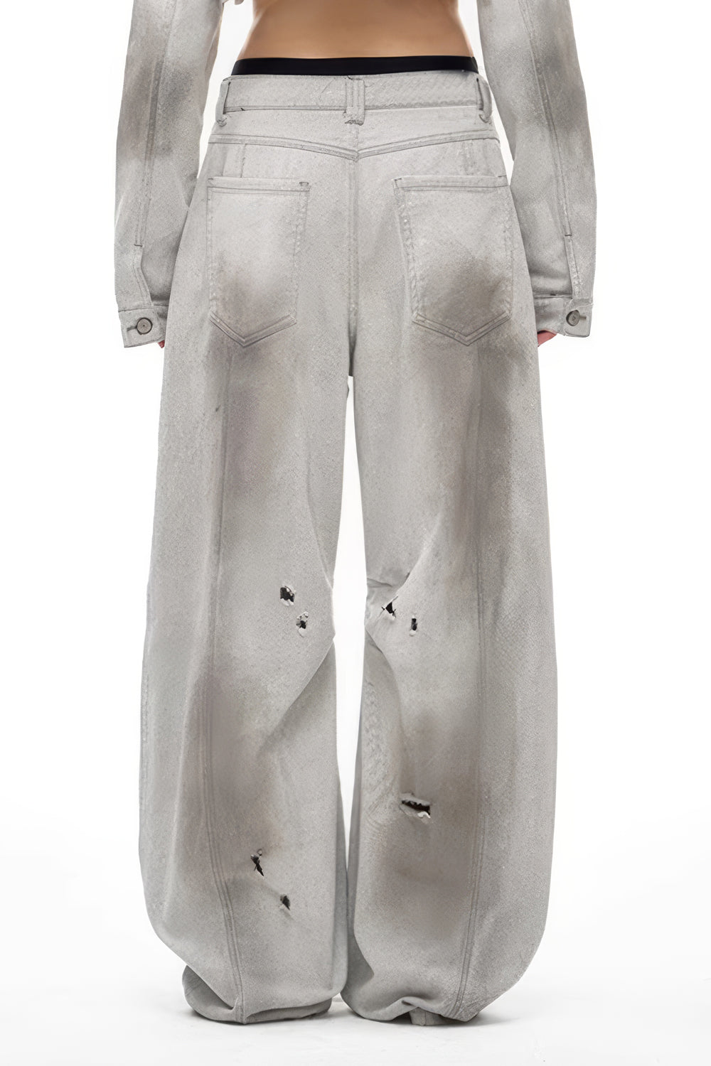 Distressed Wide-Leg Jeans with Pocket Details