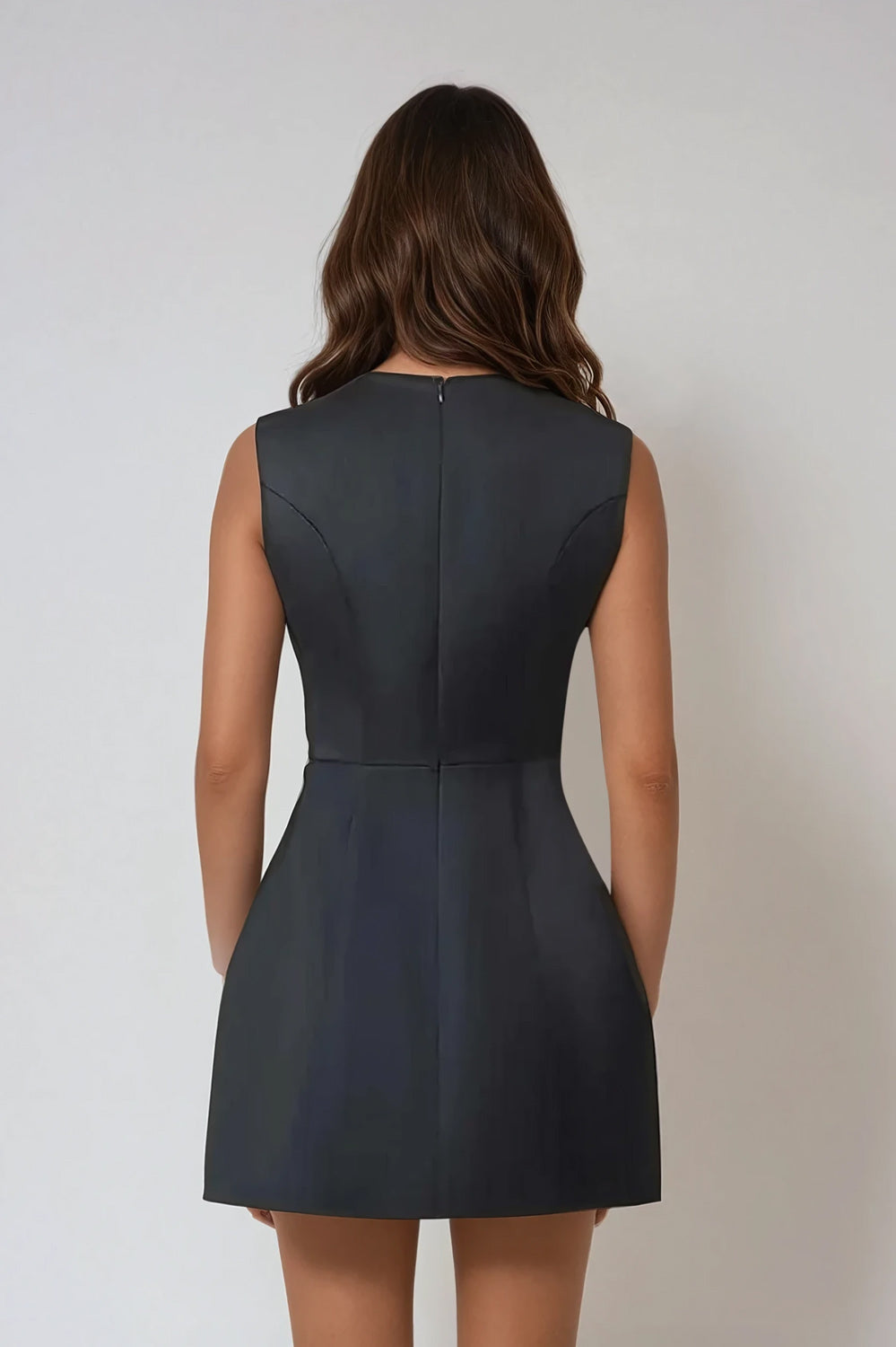 Mini Dress with 3D Floral Accents - Black