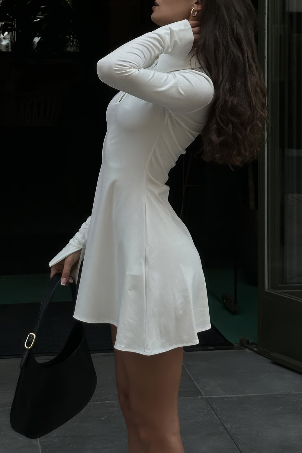 Mini Dress with Collar and Slit Cuffs