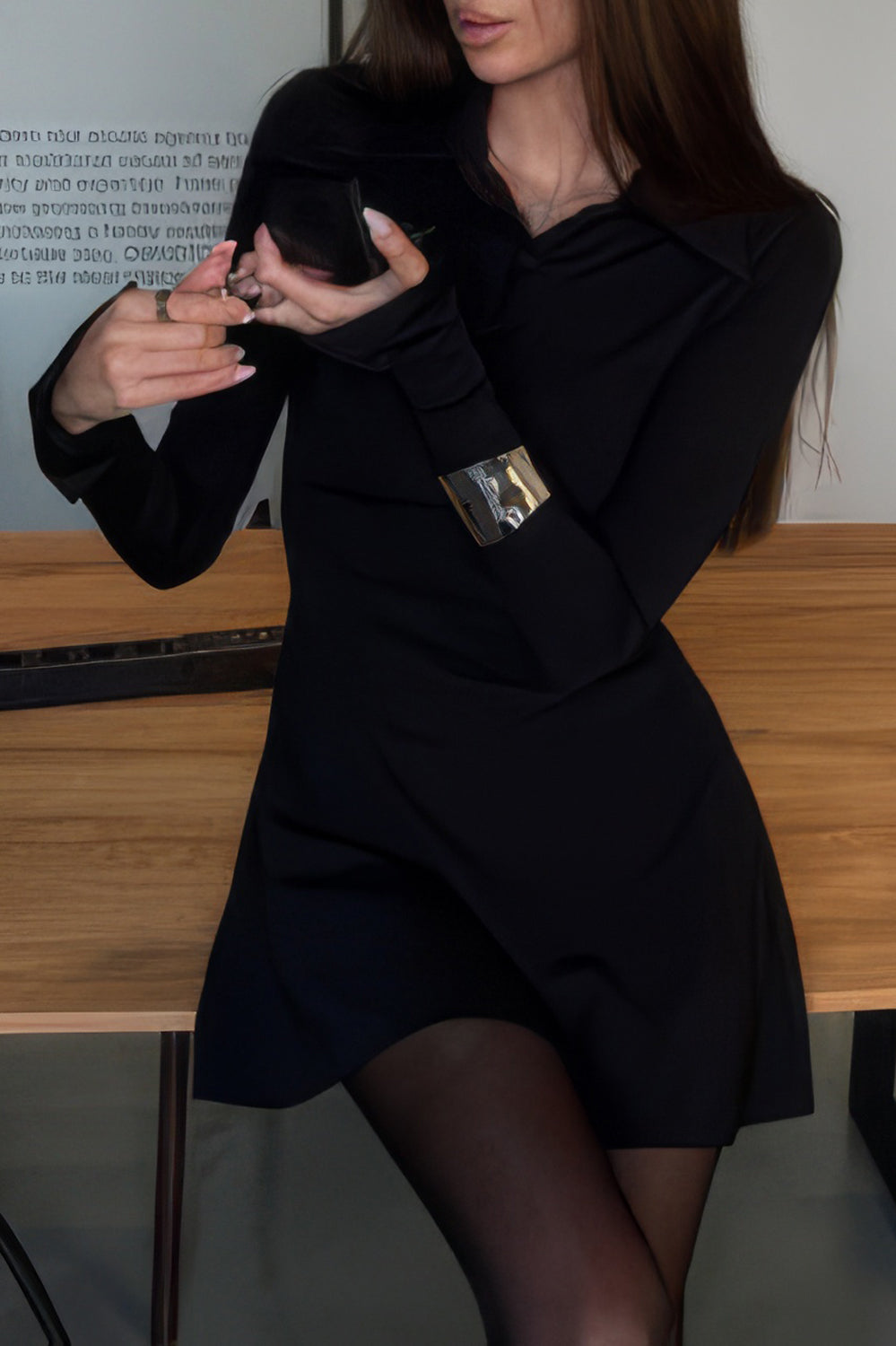 Mini Dress with Collar and Slit Cuffs