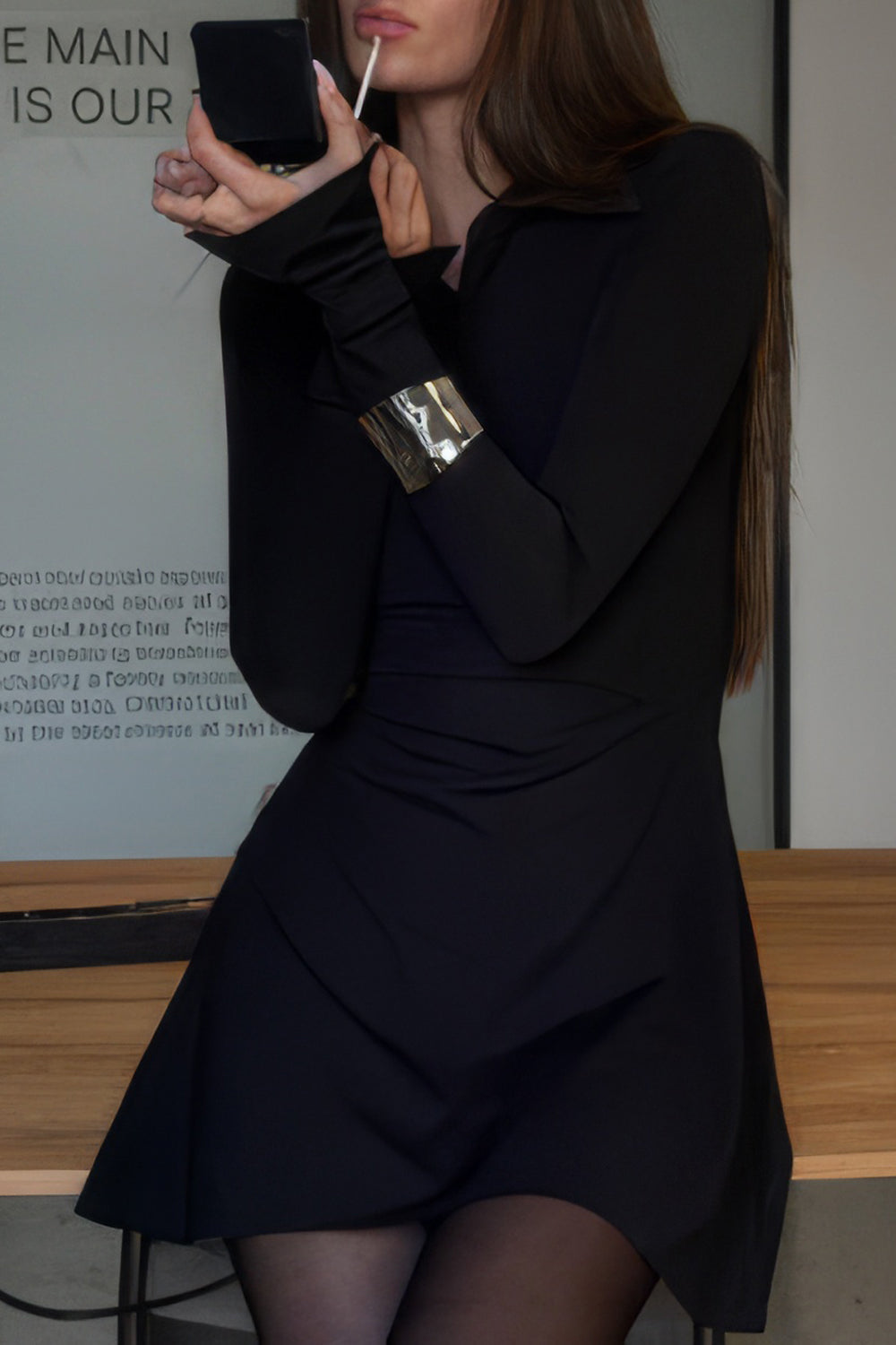 Mini Dress with Collar and Slit Cuffs