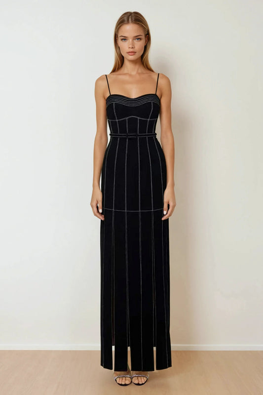 Maxi Dress with Panel Detailing - Black