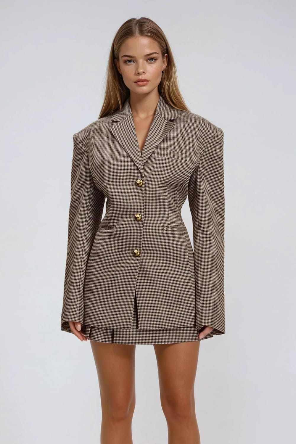 Belted Longline Blazer with Gold Buttons - Black