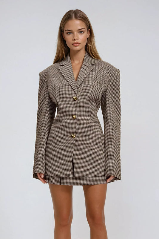 Belted Longline Blazer with Gold Buttons - Black