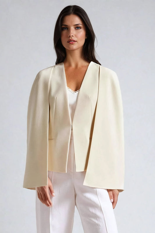 Cape Sleeve Blazer Jacket - Beige