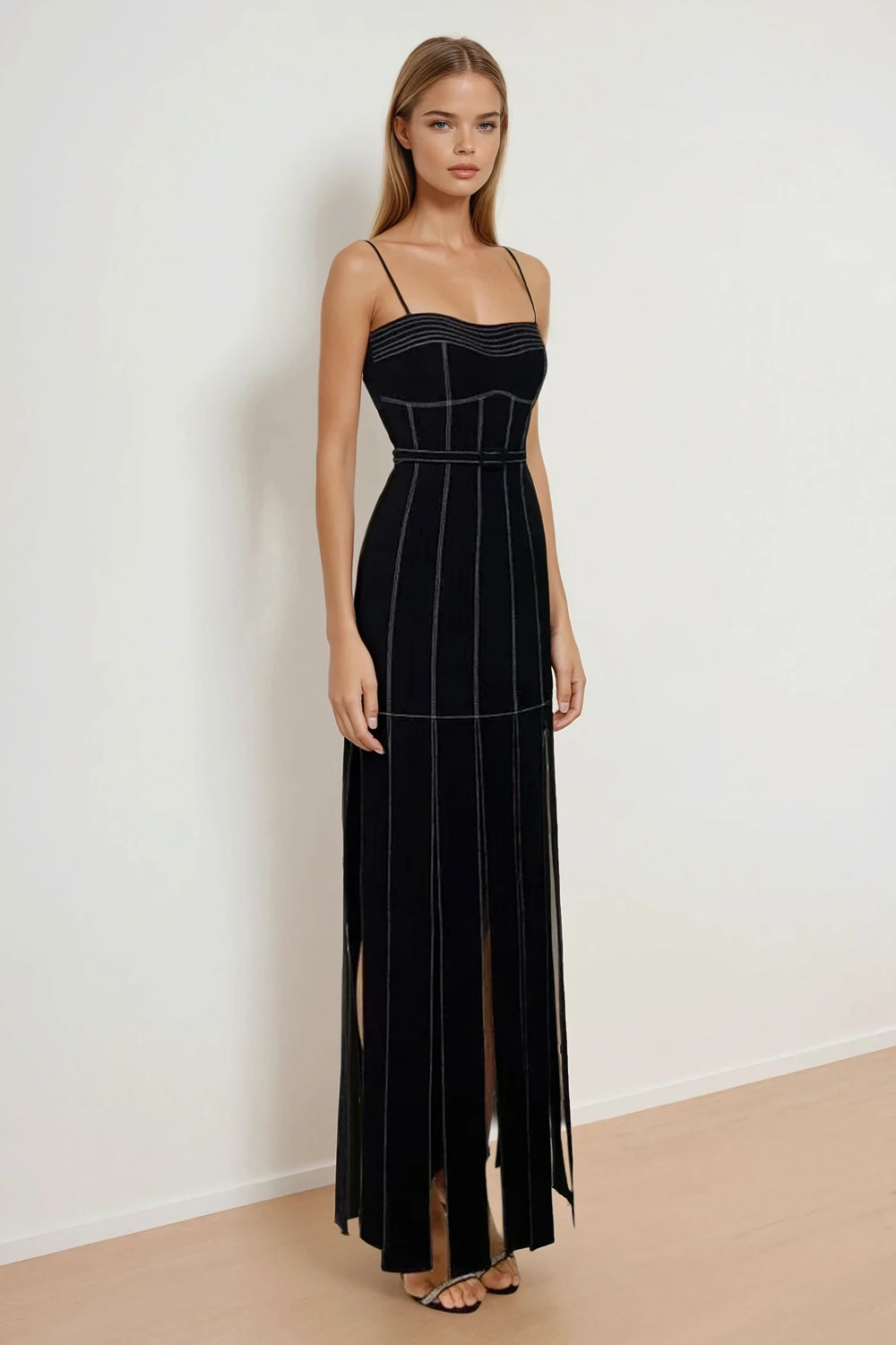 Maxi Dress with Panel Detailing - Black