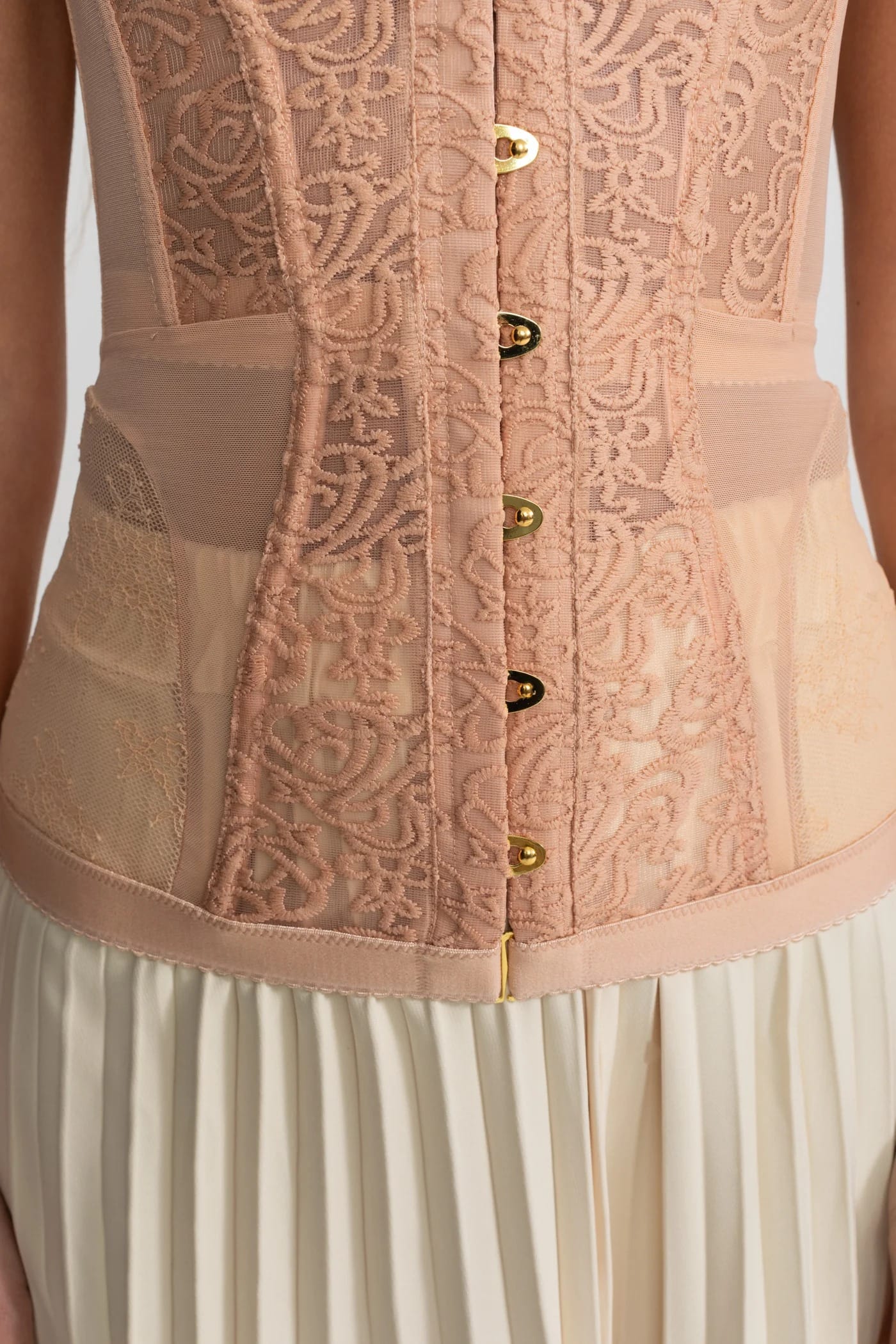 Strapless Corset Top with Lace Embroidery - Beige