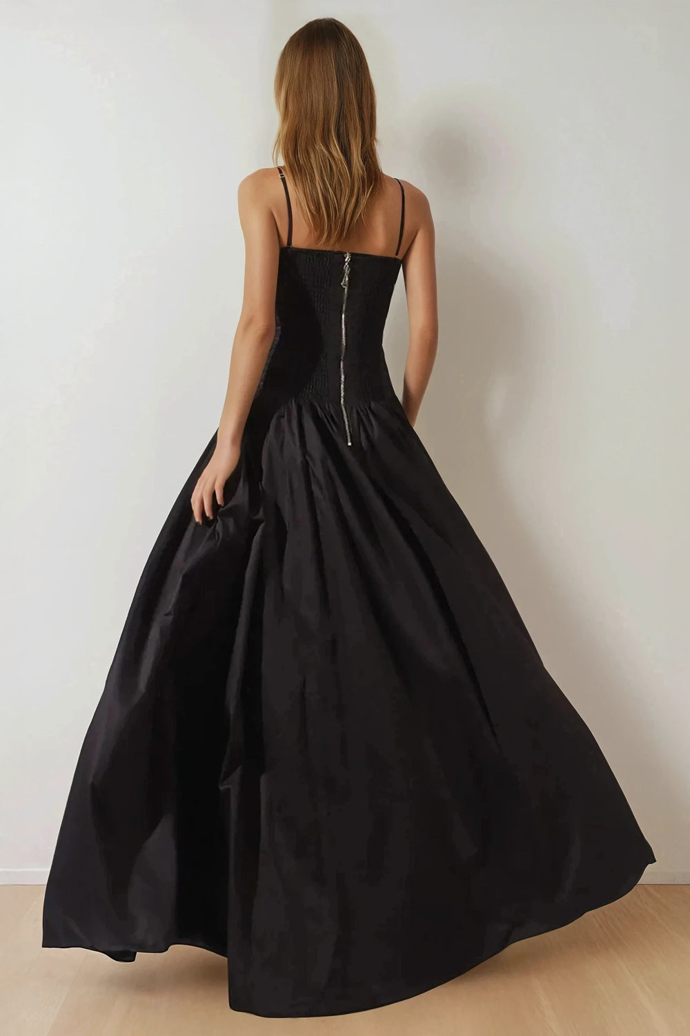 Sleeveless Ruched Maxi Dress with Balloon Skirt - Black