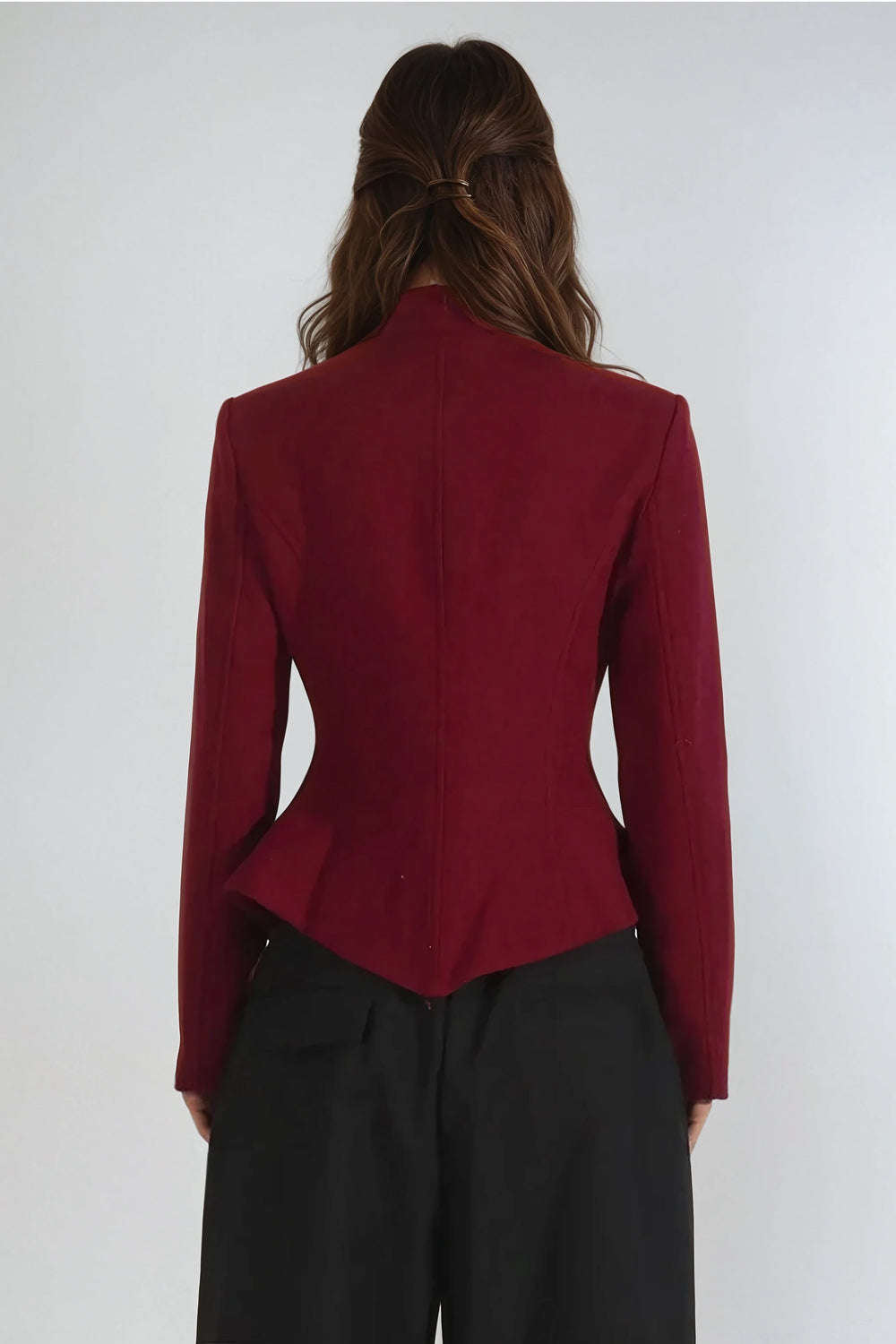 Tailored Long Sleeve Jacket with Button Detail and Cutout Front - Red