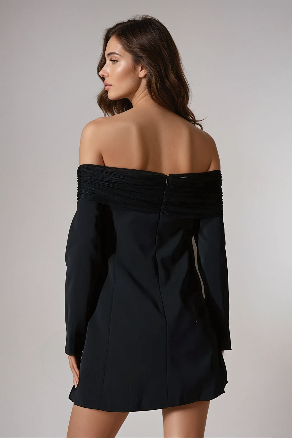 Off-Shoulder Blazer-Style Mini Dress - Black