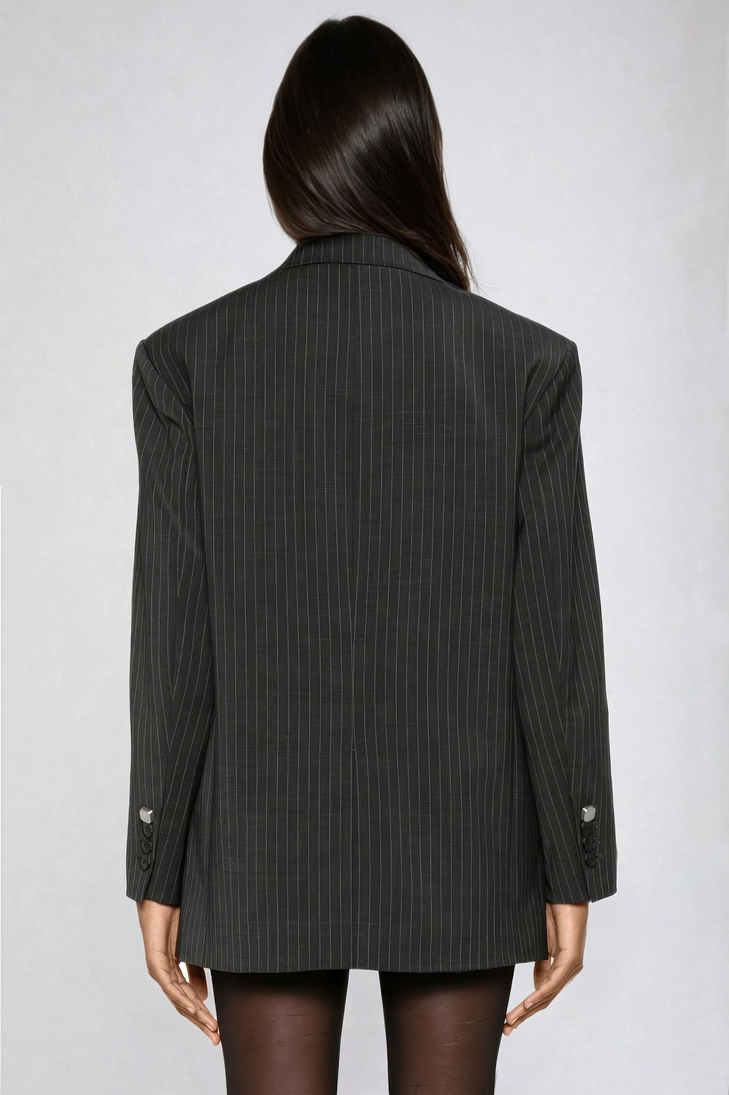 Single-Button Pinstripe Blazer - Dark Gray