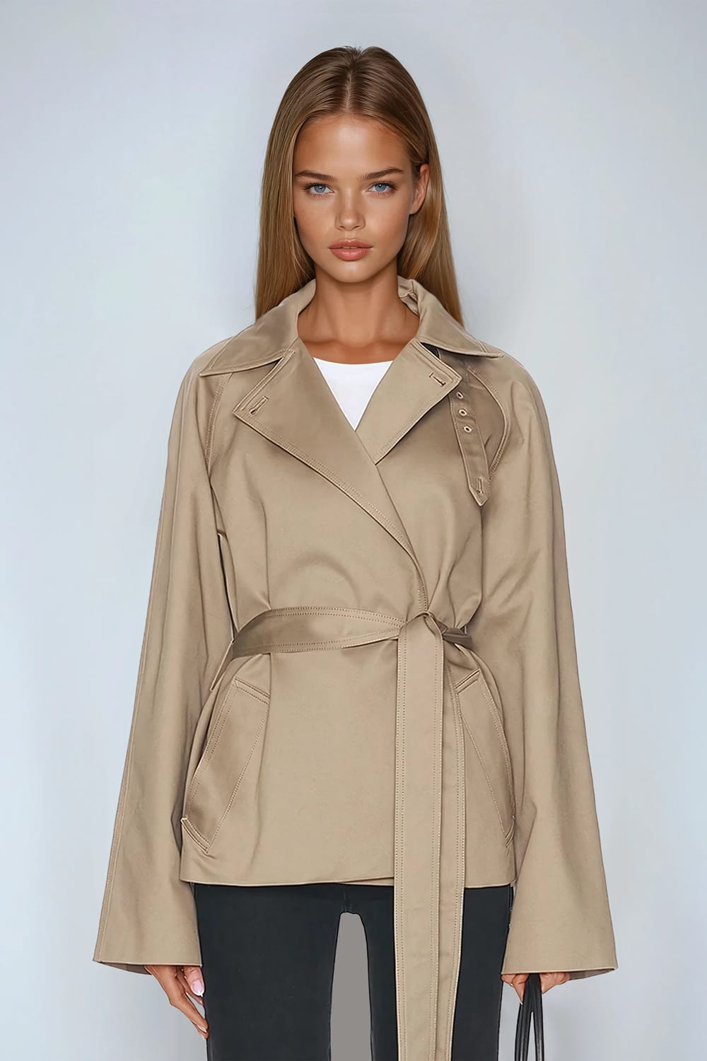Belted Jacket with Drape Detail - Brown