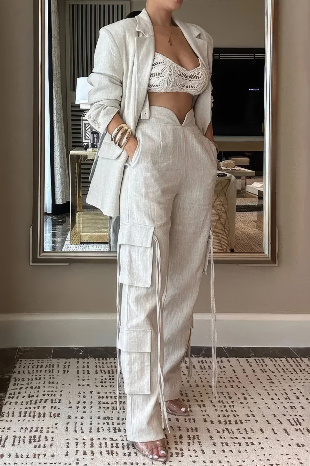 Structured Blazer and High-Waisted Cargo Pants Co-Ord Set
