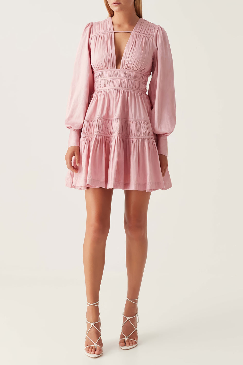 Plunge Neckline Mini Dress with Puff Sleeves