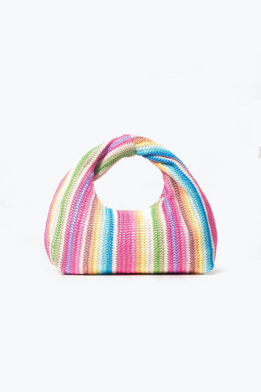 Multicolor Knotted Handle Woven Bag