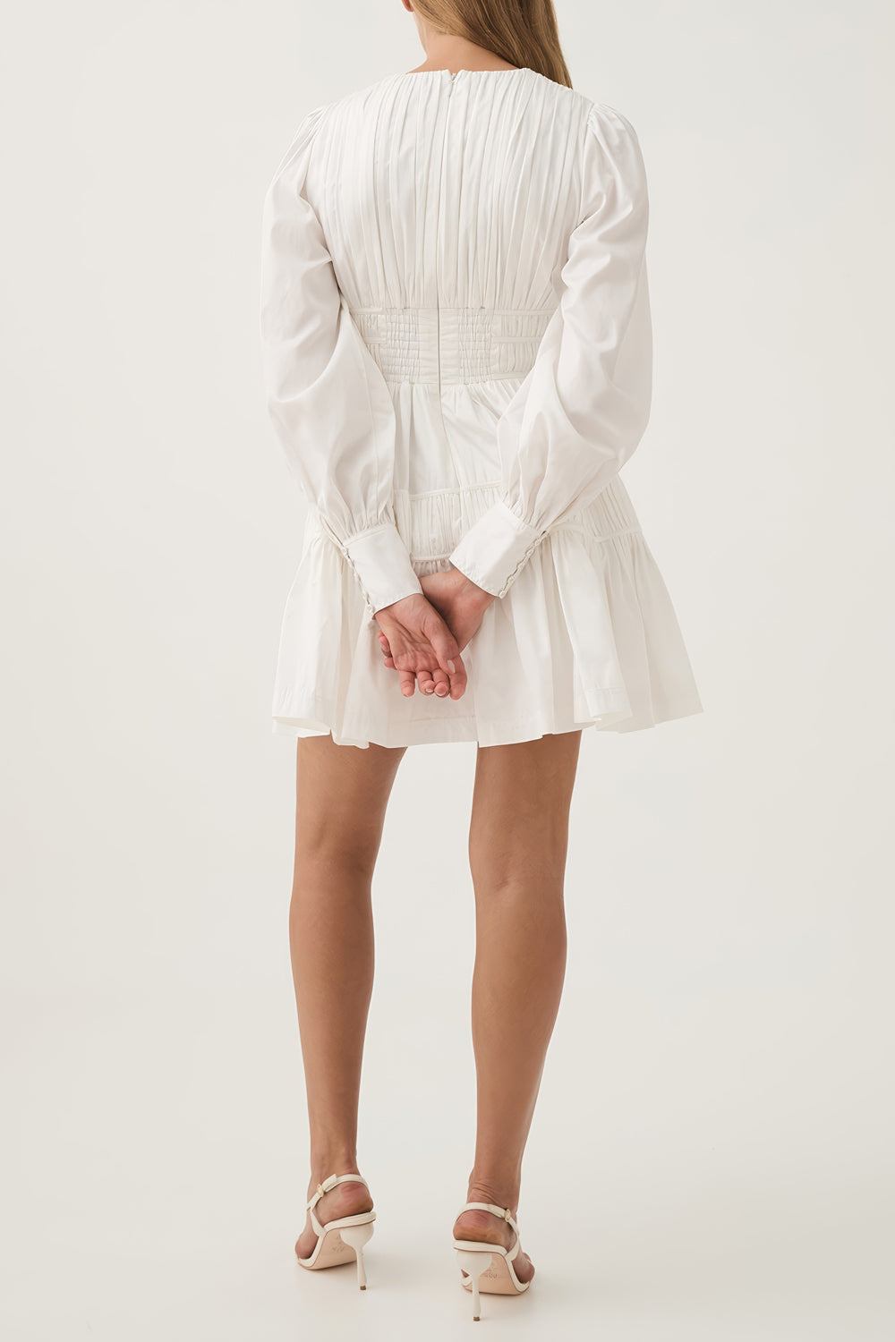 Plunge Neckline Mini Dress with Puff Sleeves