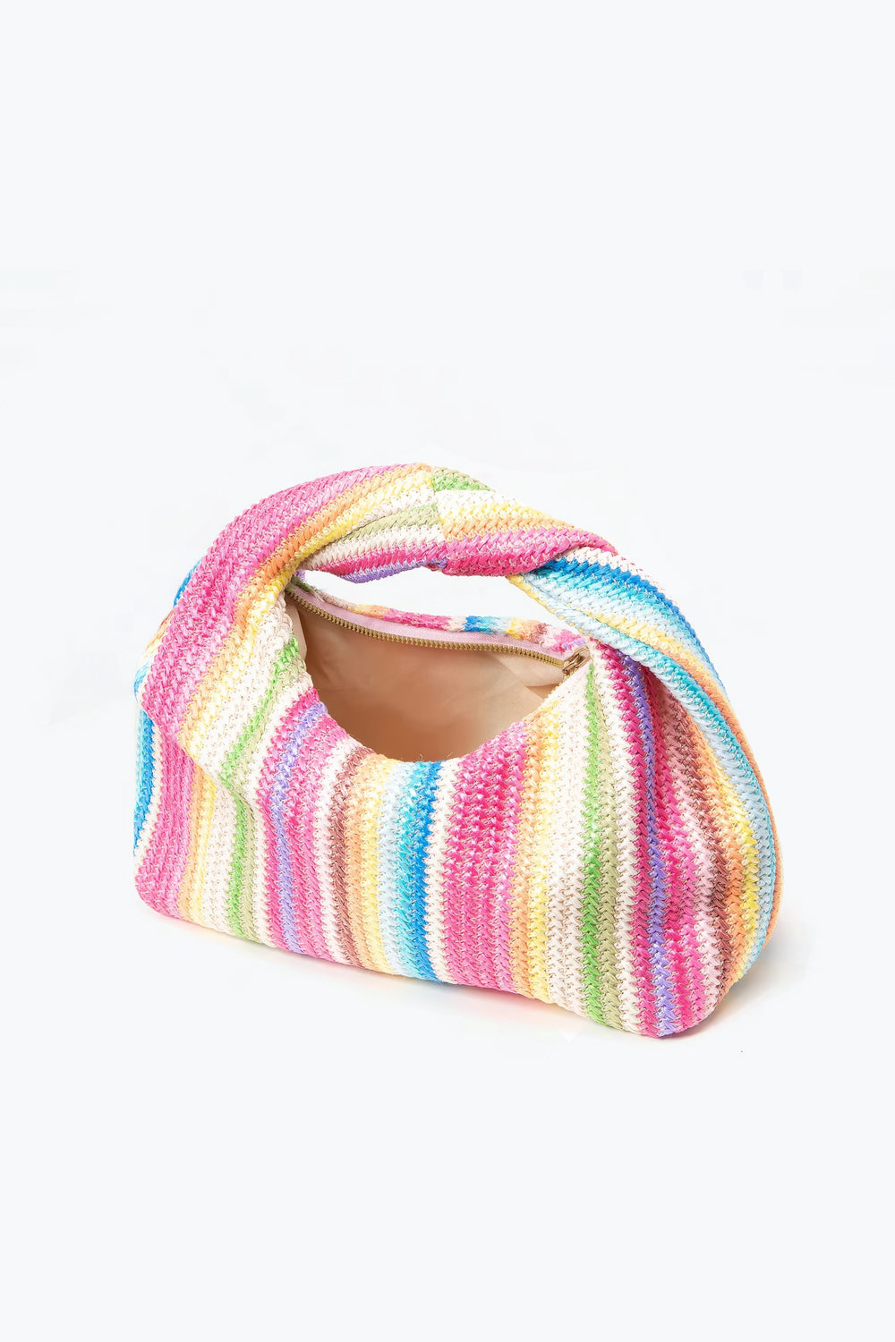 Multicolor Knotted Handle Woven Bag